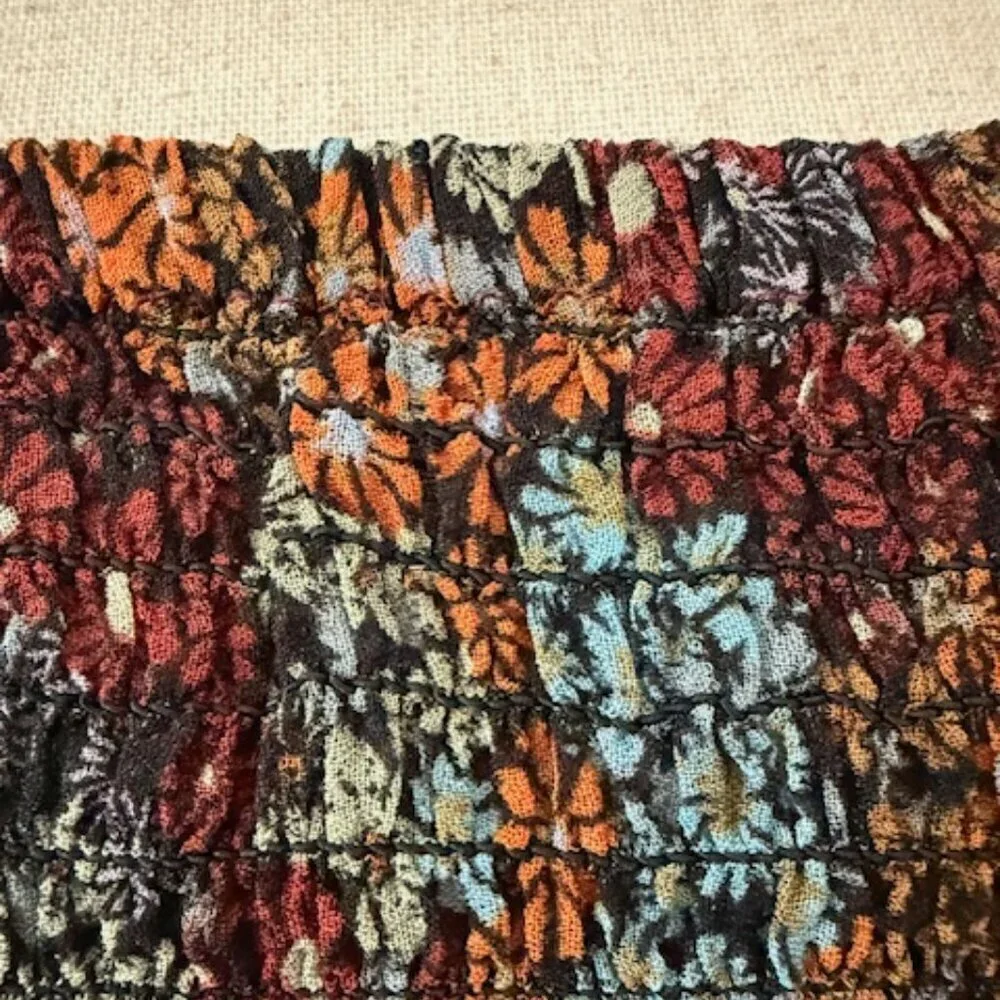 Free People Square Neck Smocked Puff Sleeve Floral Crop Top In Dark Combo Lr NWT